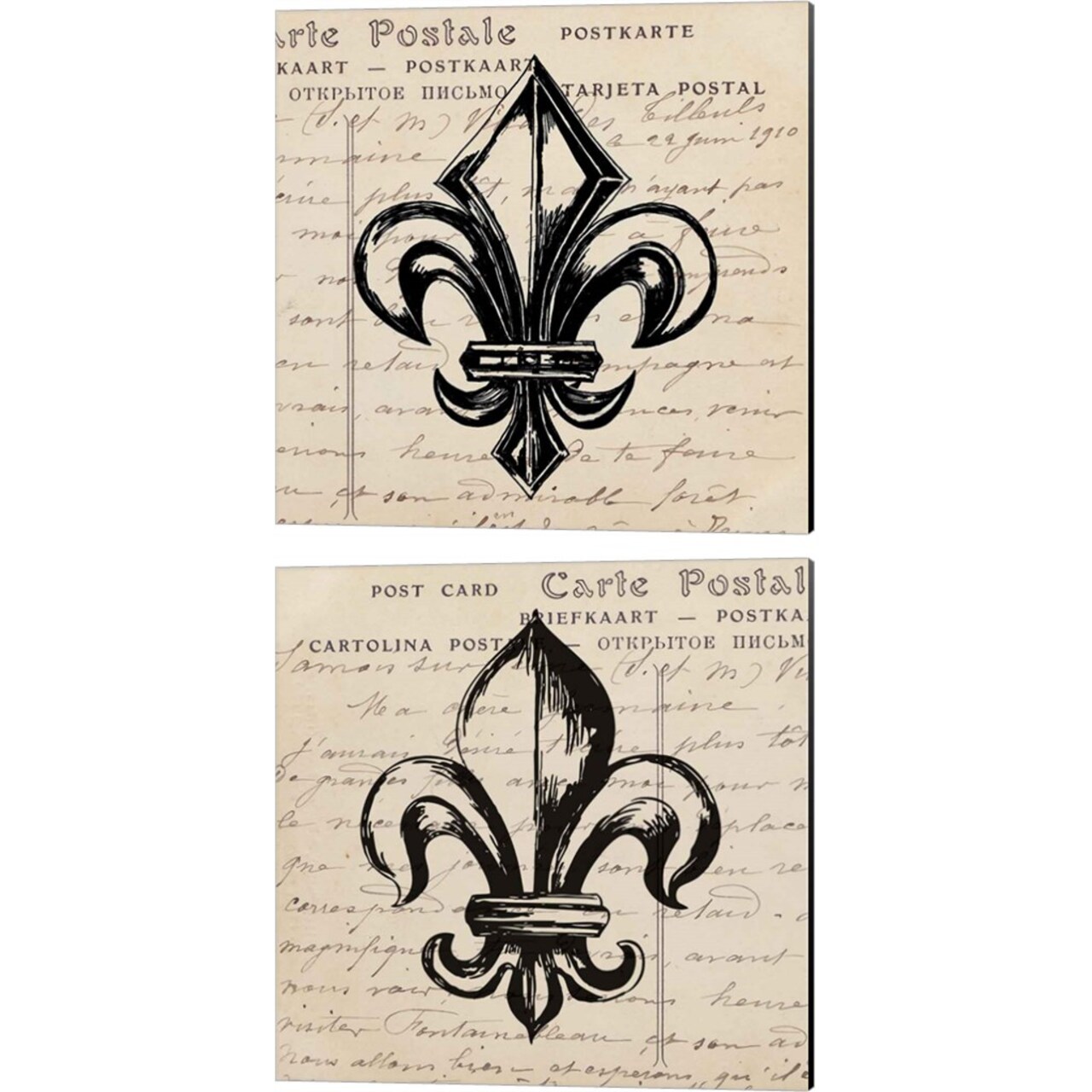 Fleur De Lis by Sabine Berg 14" x 14" Canvas Wall Art (Set of 2)